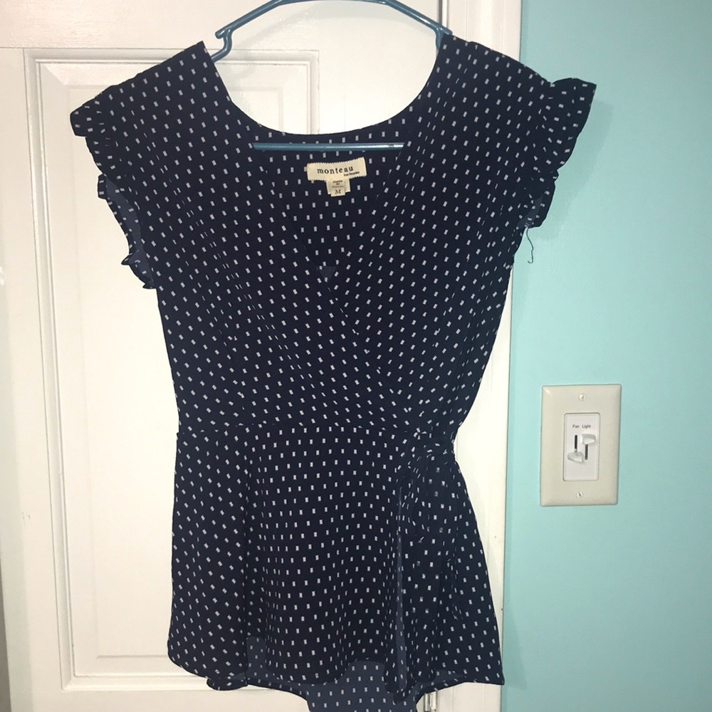 Navy Blue Front Wrap Peplum Blouse